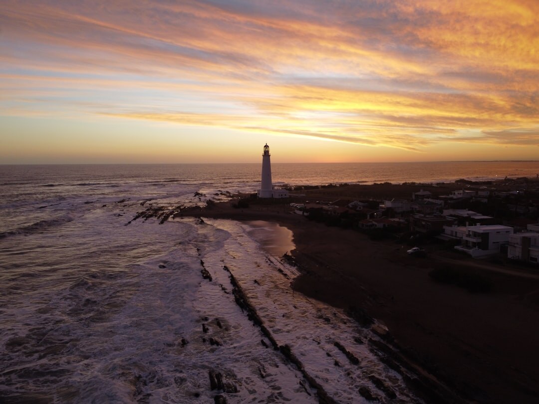 Aerial view of José Ignacio coastline at golden hour